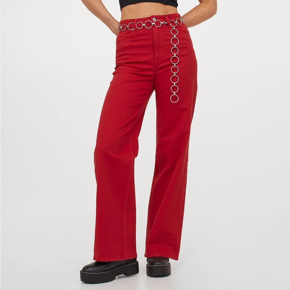 Red wide leg pants